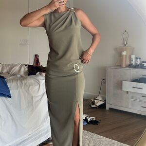 Zara One Shoulder Olive Green Dress